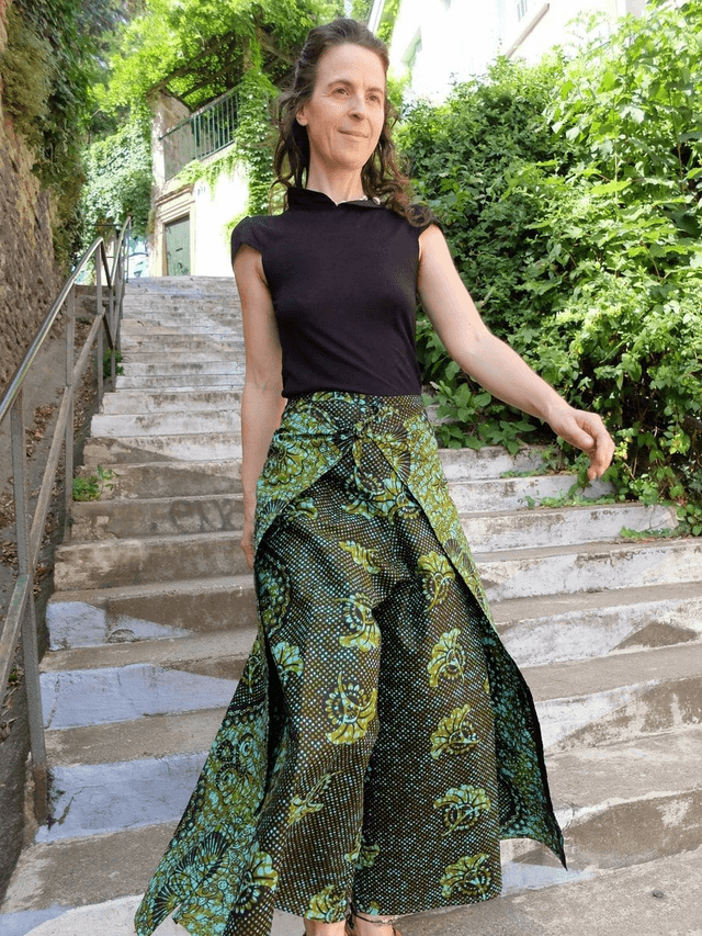 Pantalon portefeuille FOUTA | coton wax | imprimé BUNT BU KAKI