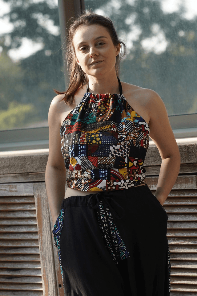 Top dos-nu CASAMANCE - Patchwork wax et coton bio