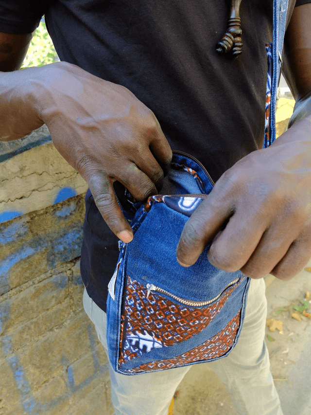 Sacoche MEDINA - Jean recyclé et wax | Création unique