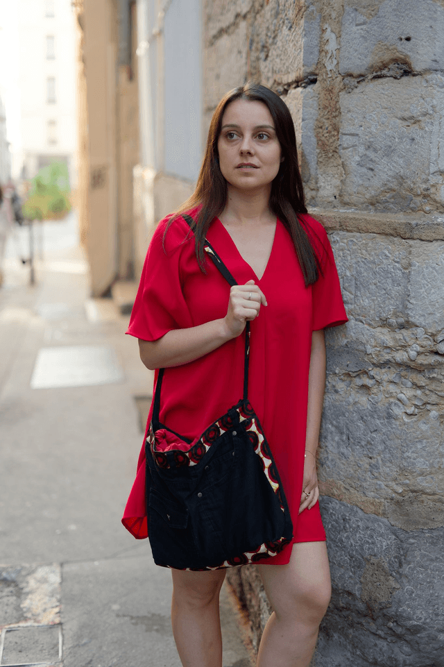 Sac bandoulière JOAL - Jean recyclé et wax | Création unique